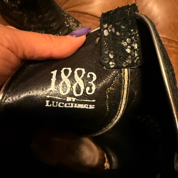 Lucchese Black Heeled Boots with Silver Embroidery - Picture 3 of 4